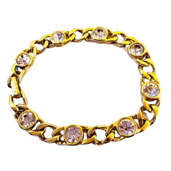 Vintage Gilt Metal Bracelet With Brilliant Faceted Rhinestones Made in USA - Picture 1 of 12